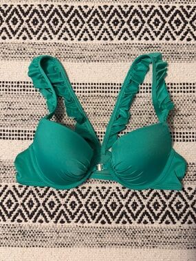 aerie Teal Ruffled Racerback Strap Push-Up Bikini Top